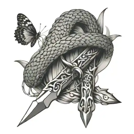 The Snake Wraps Itself Around The Butterfly Knife