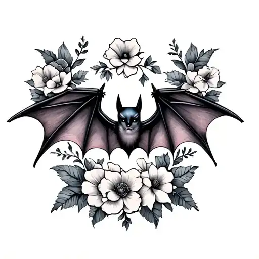 Symmetrical Bat Wings And Flowers