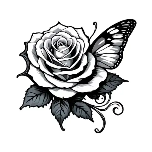 Waves Flowing And Rose Wrapped And A Butter Fly