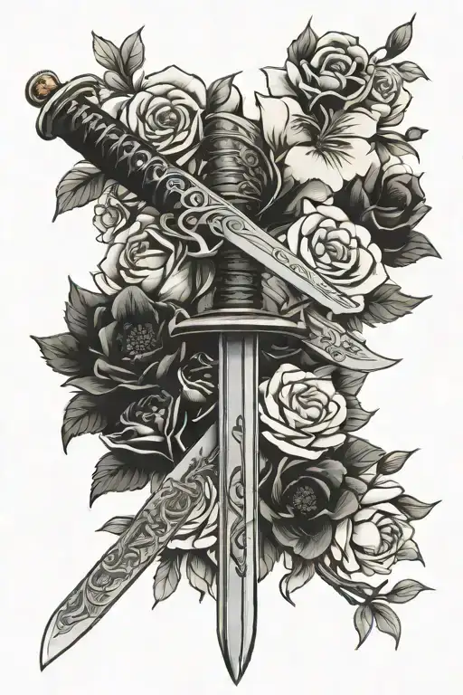 Katana Sword In Flower Bouquet
