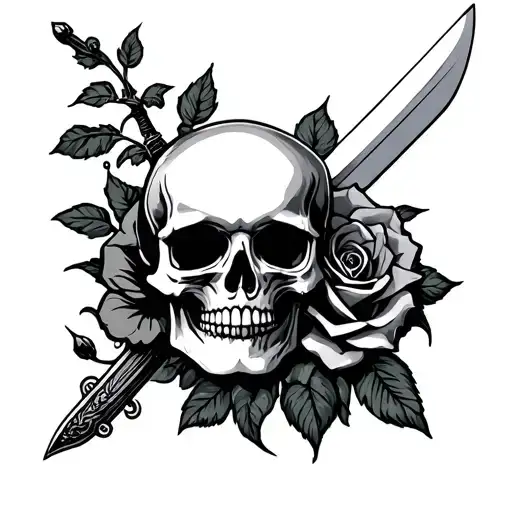 Skull And Sword And Rose