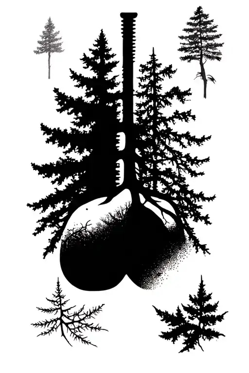 Lungs With Forest Inside With The Left Side Alive And The Right Side Dead