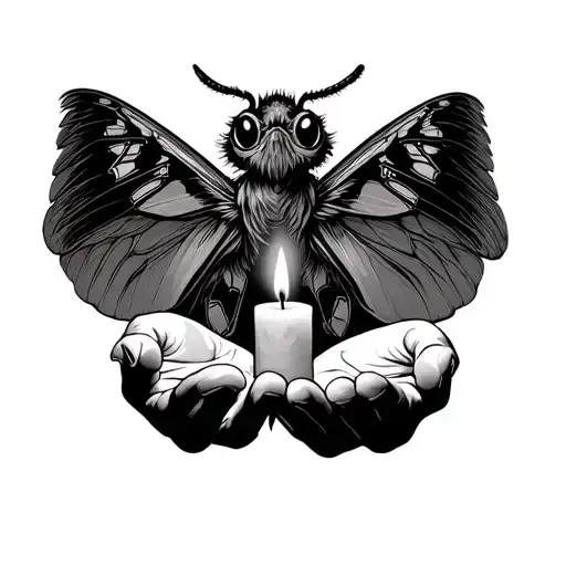 Cool Giant Moth Spread Wings As Background Behind Open Palms Holding A Lit Candle