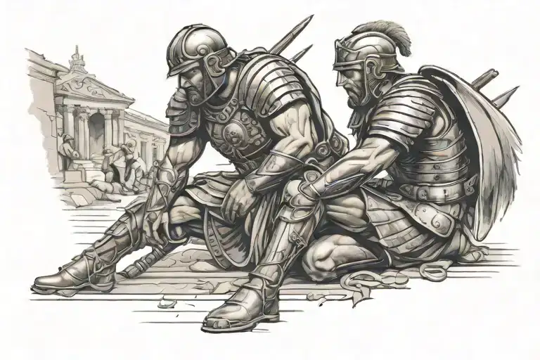 Roman Soilder Bending The Knee