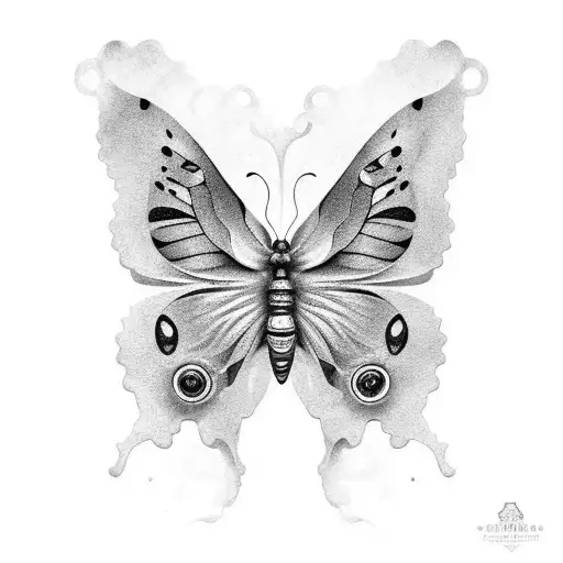 A Black And Grey Portrait Of A Butterfly With The Number 15 Hidden Within Its Details