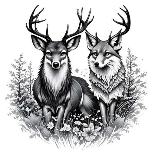 Deer And Fox Surrounded