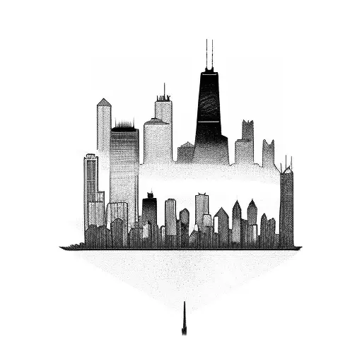 Simple Chicago Skyline With Waterfront In Cirlce
