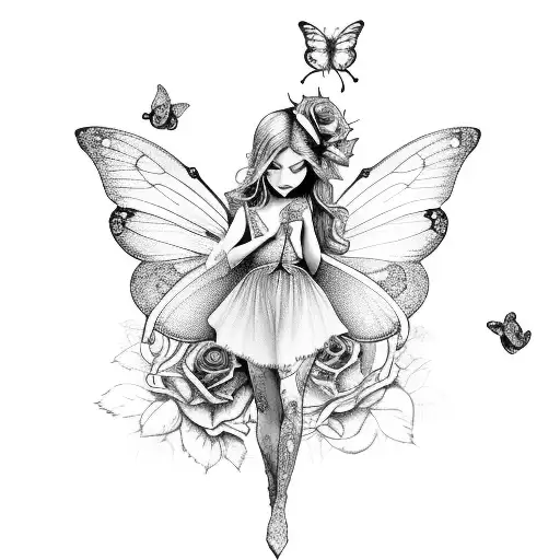 Fairy With Roses And Butterflies
