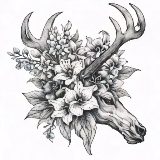 Lily Of The Valleys And Pansies Bouquet With Deer Antlers