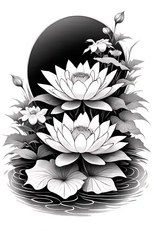 Lotus Flower Garden Scene With Flowers Coming