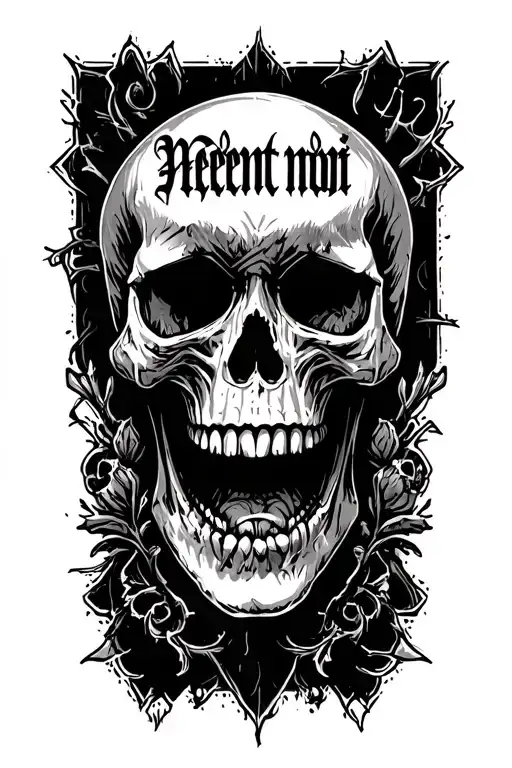 Skull Mouth Open Memento Mori Text