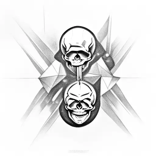 A Black And Grey Tattoo Of A Skull Fused With Geometric Shapes