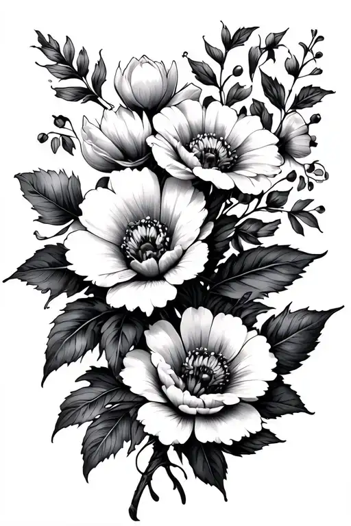 Variety Of Pretty Poisionous Deadly Flowers From Shoulder To Upper Arm