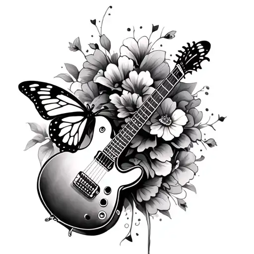 Guitar And Butterfly Resting