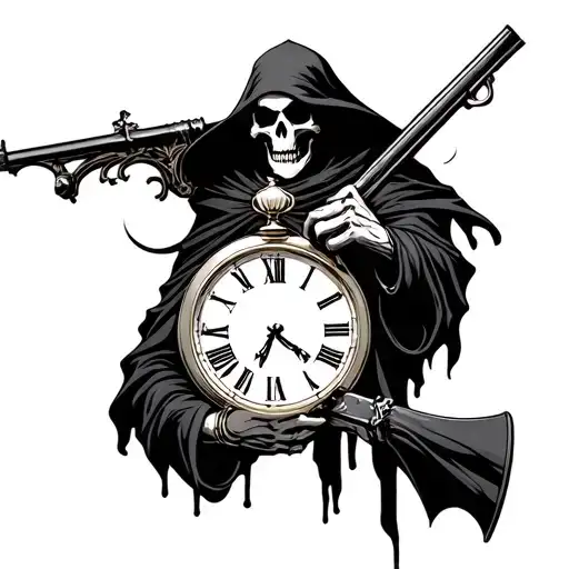 Grim Reaper Wearing A Clock Holding His Syifle