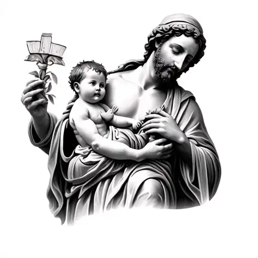 St Joseph Leading With Baby Realism