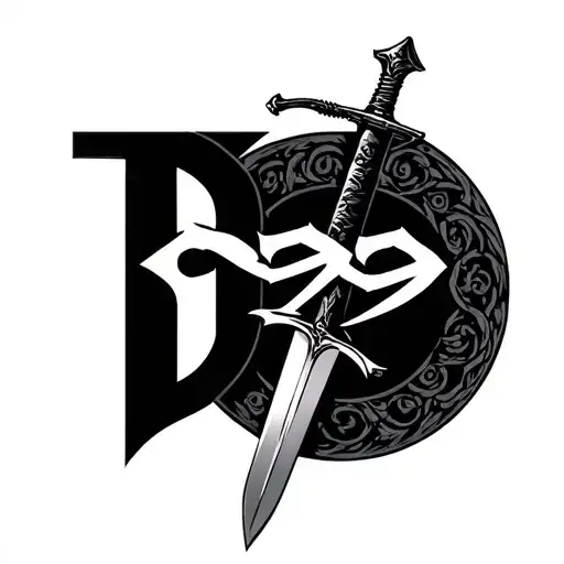 999 With Sword Going Through It Vertical Tattoo For Neck