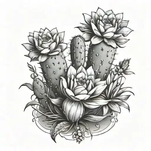 Cactus And Lily Growing