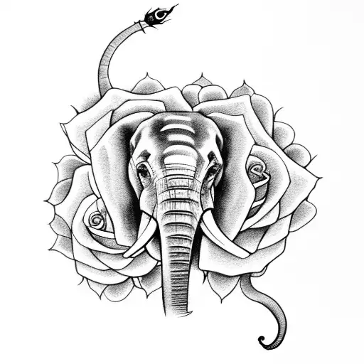 Elephant With Roses On Thigh