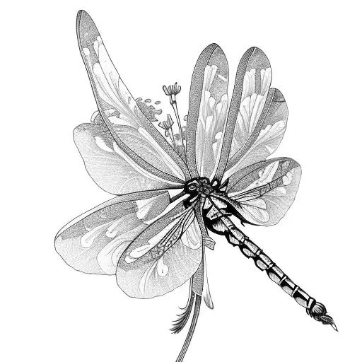 Dragonfly With A Bouquet Of Violets Daffodils Asters