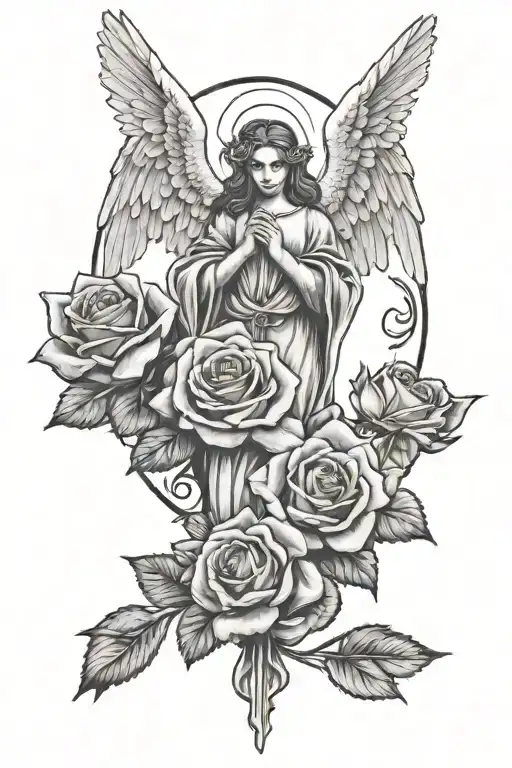 Angel And Prayer Hand And Roses
