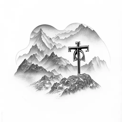 Christian Cross On Mountain And Pair If Shoes