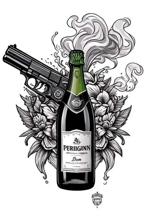 Spraying Dom Perignon Champagne Bottle And Smoking Handgun Gangster Style Chicano Style