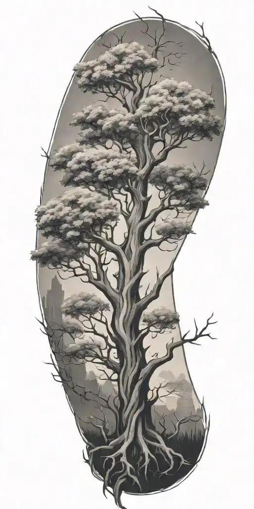 Thorn Tree Forearm Tattoo Design Combining Elements