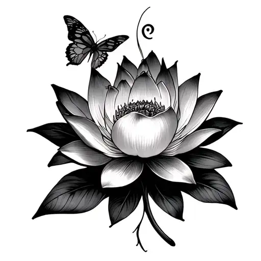 Lotus Flower And Semicolon And Butterfly