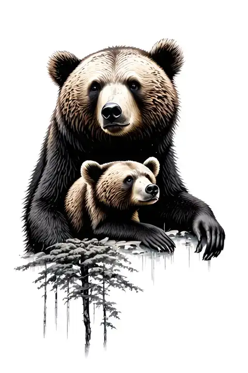 Bear And Cub Surrealism Forest