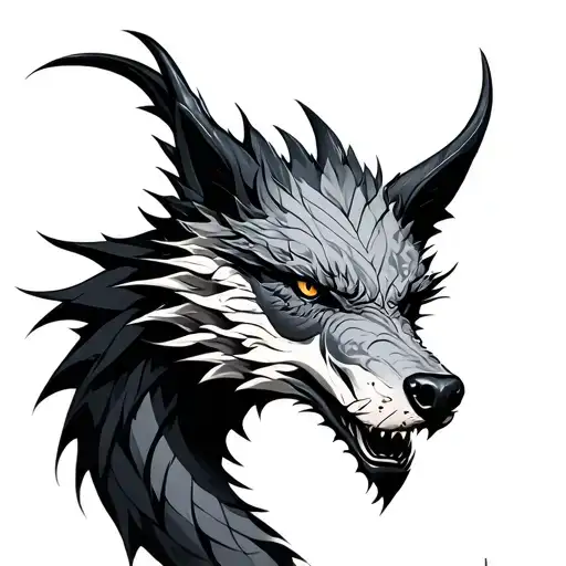 Dragon And Wolf Head