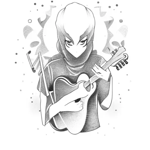 A Portrait Of The Client With A Guitar Incorporated Into The Design