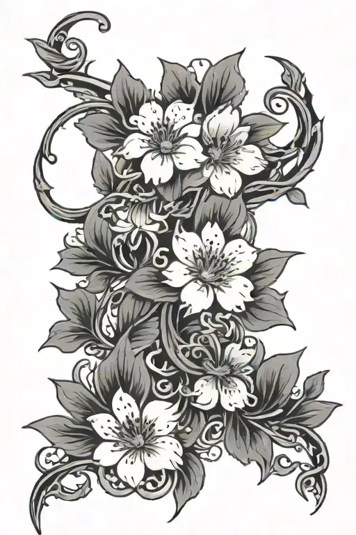 Floral Vine With Sakura Flowers Intertwined