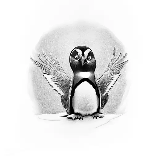 A Black-grey Tattoo Featuring A Penguin And An Owl Together As A Memorial