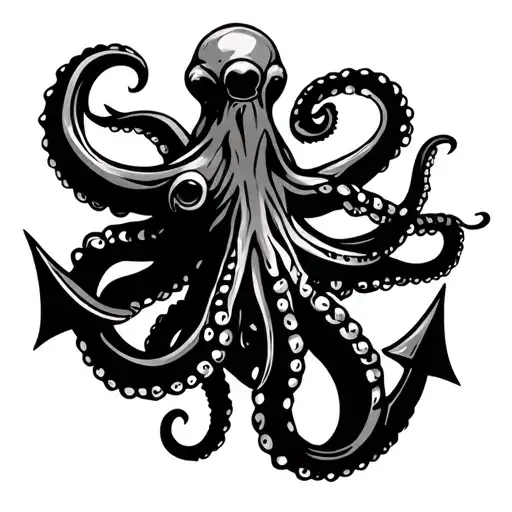 An Octopus Wrapped Around An Anchor In The Shape Of A Tribal