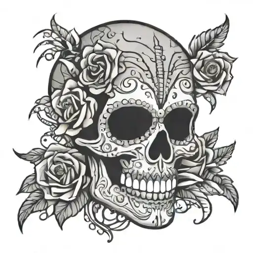 Cyber Punk Sugar Skull Color-infused Black And Grey