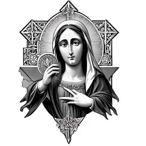 Cross And God With Virgin Mary