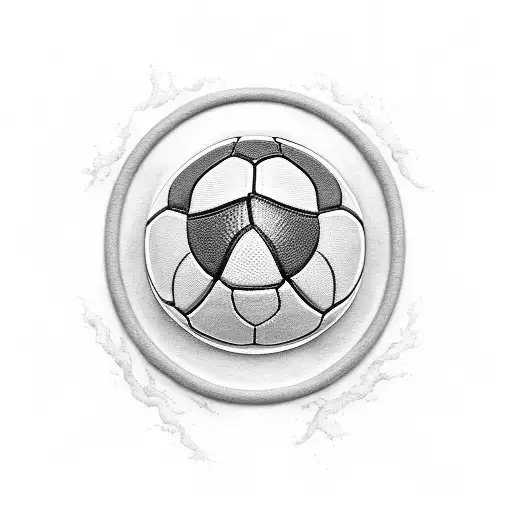A Black-grey Tattoo Of A Football Merging With The Waves Of The Sea Of Siracusa