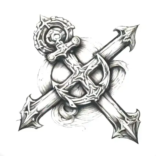 Cross That's Also A Anchor Connected On Forearm