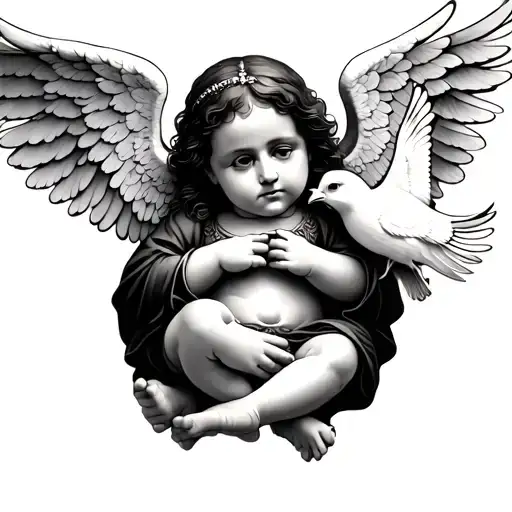 Baby Angel With White Bird And Jesus Hands