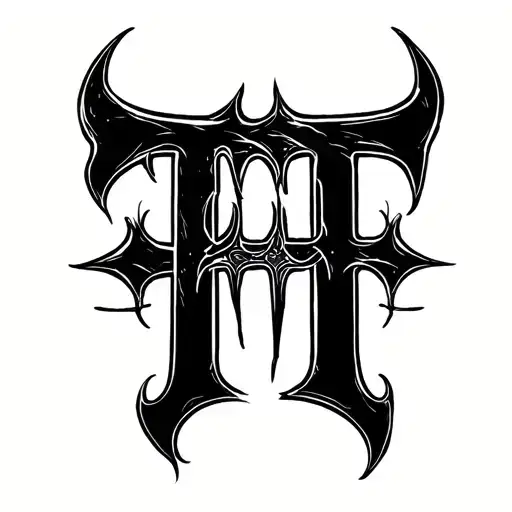 Heathen In Dark Lettering With The T As An Upside Down Cross