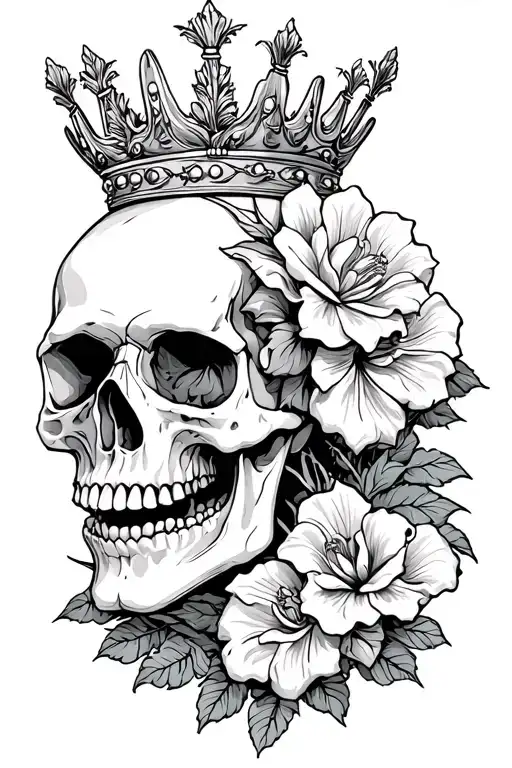 Flor De Maga And Skull Wearing A Crown