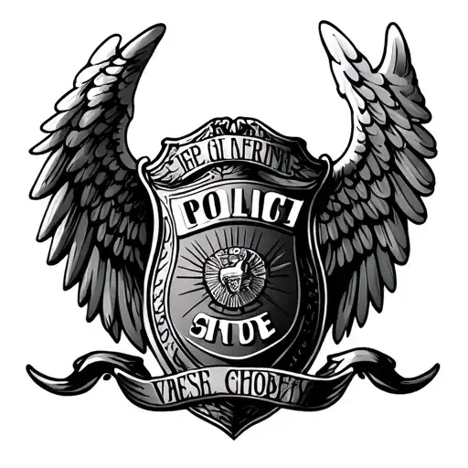 Police Badge Crest Cupping Shield With Angel Wings