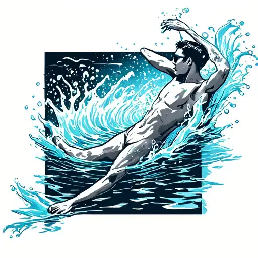 Swimmer With Ice Water Flowing