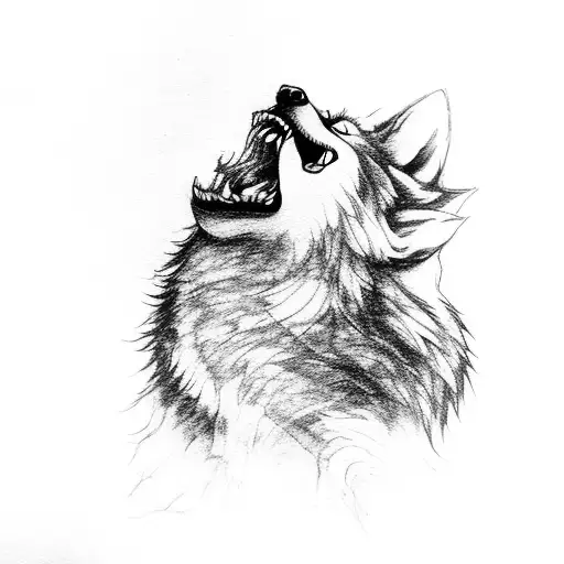 A Fierce Wolf Howling At The Moon In A Dark Forest