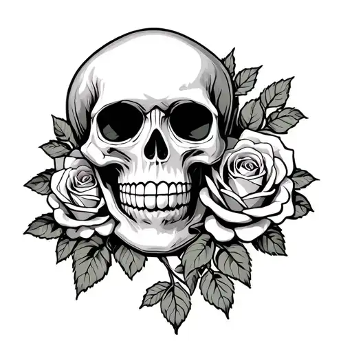 Candy Skull Surrounded By Roses Growing