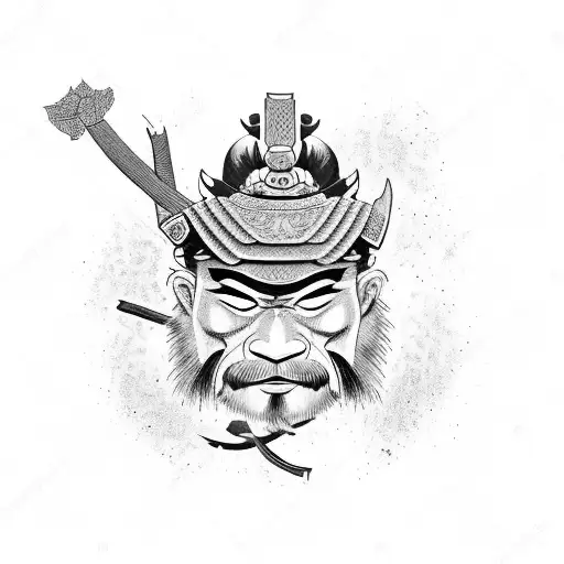 Samurai With Broken Mask In Front Of A Cherry Blossom Tree