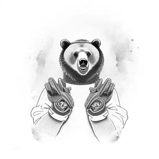 A Bear With Gloves Drinking Red Bulll