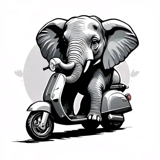 Minimalist Elephant Driving A Scooter