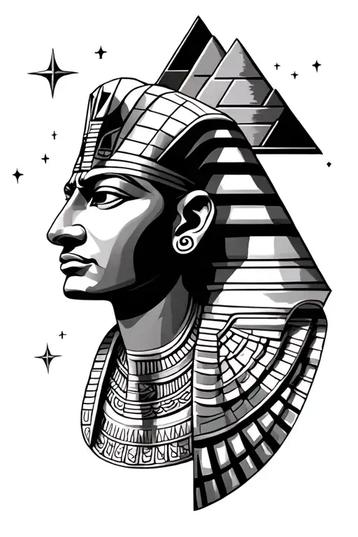 Pharoah Head With Pyramids In The Background And Stars In The Sky